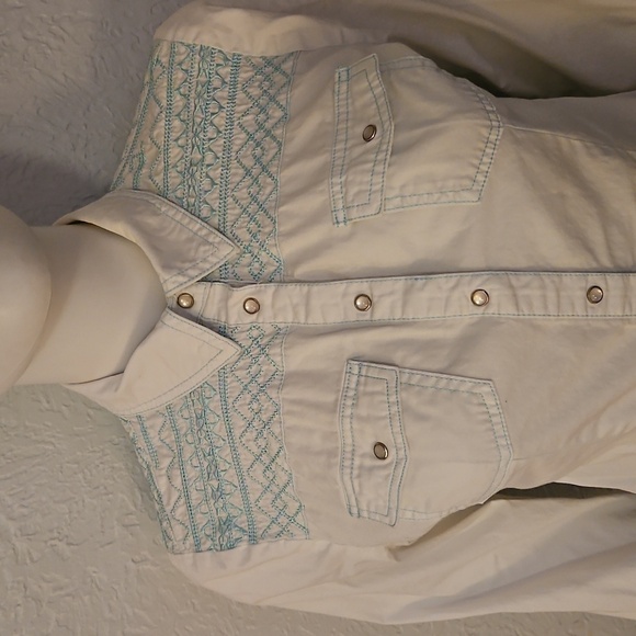 Vtg BONGO Western White Embroidered Long Sleeve Rodeo Snap Top - Picture 4 of 8